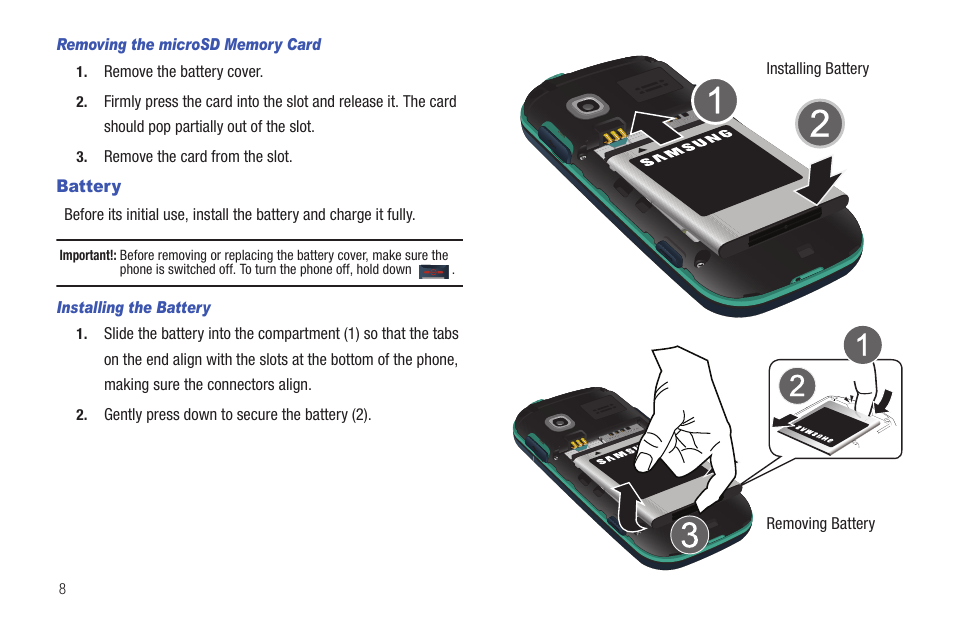 Battery | Samsung SGH-T379UABTMB User Manual | Page 14 / 174