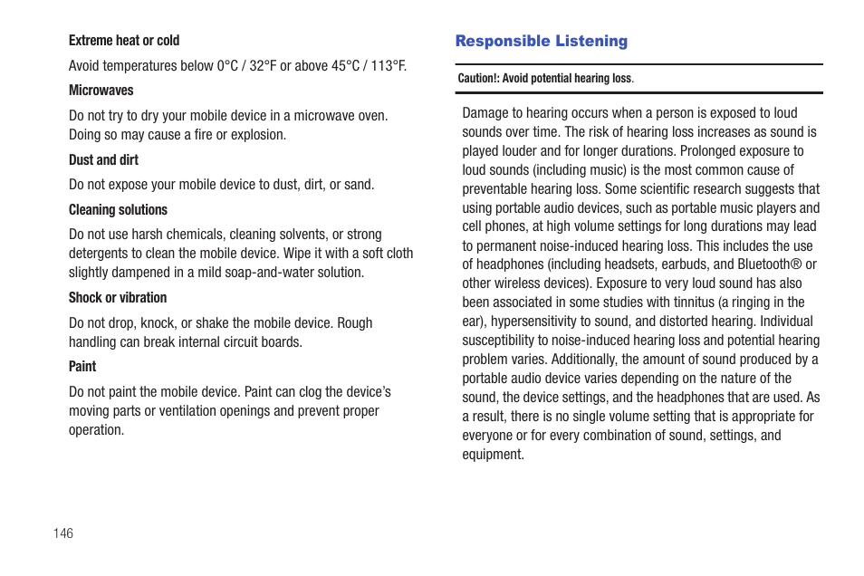 Responsible listening | Samsung SGH-T379UABTMB User Manual | Page 152 / 174