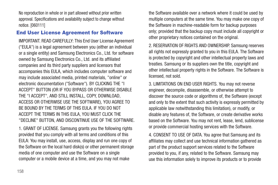 End user license agreement for software | Samsung SGH-T379UABTMB User Manual | Page 164 / 174