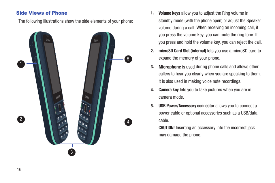 Side views of phone | Samsung SGH-T379UABTMB User Manual | Page 22 / 174