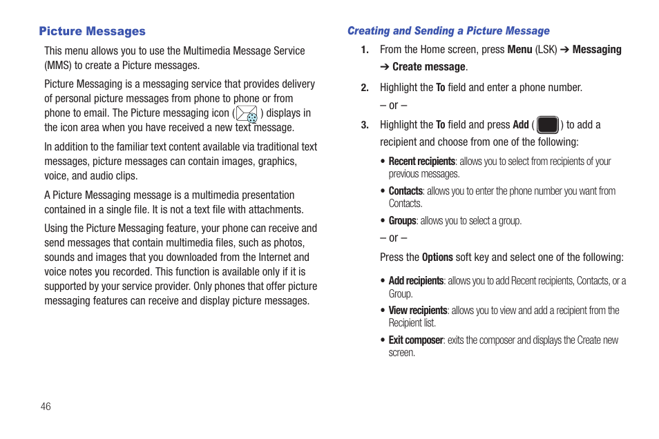 Picture messages | Samsung SGH-T379UABTMB User Manual | Page 52 / 174