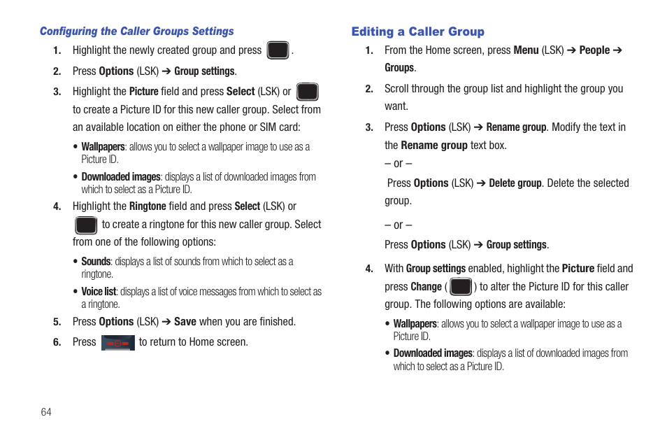 Editing a caller group | Samsung SGH-T379UABTMB User Manual | Page 70 / 174