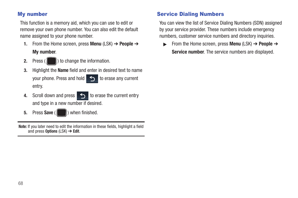 My number, Service dialing numbers, My number service dialing numbers | Samsung SGH-T379UABTMB User Manual | Page 74 / 174