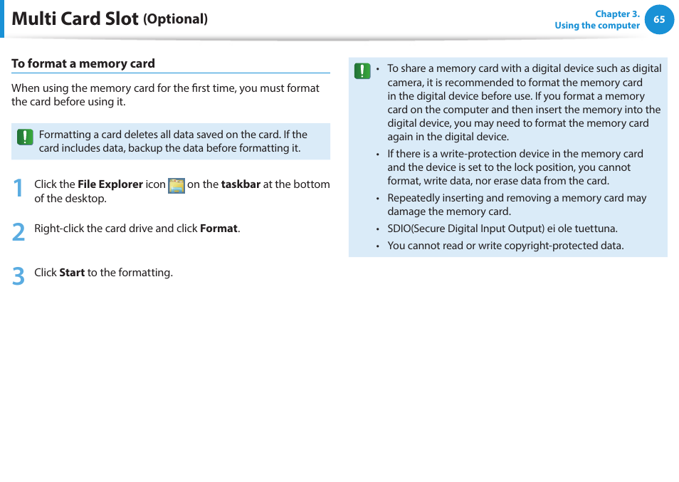 Multi card slot | Samsung NP915S3G-K01US User Manual | Page 65 / 145