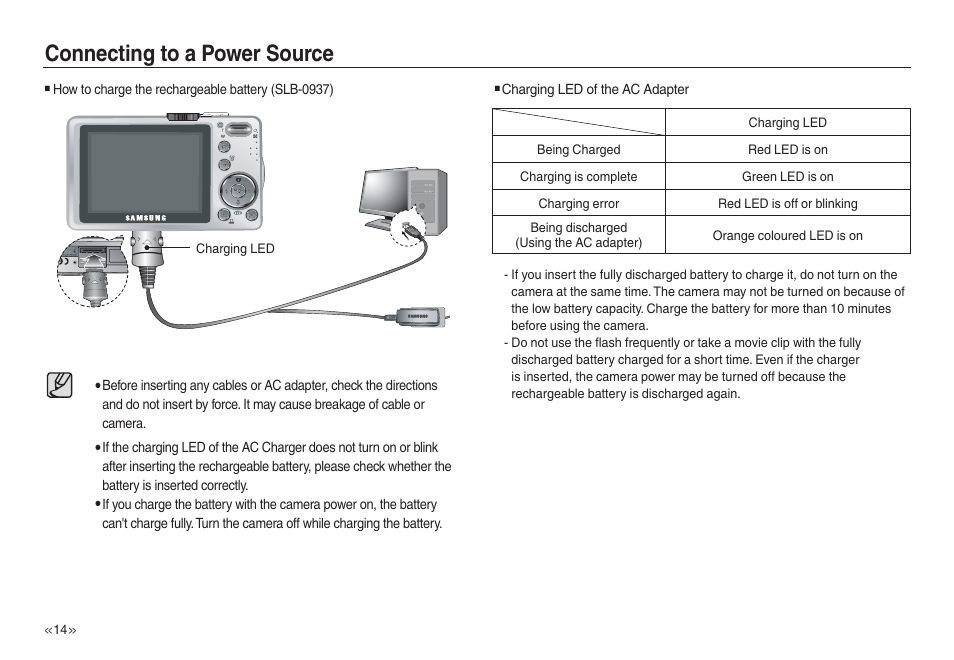 Connecting to a power source | Samsung L730 User Manual | Page 15 / 111