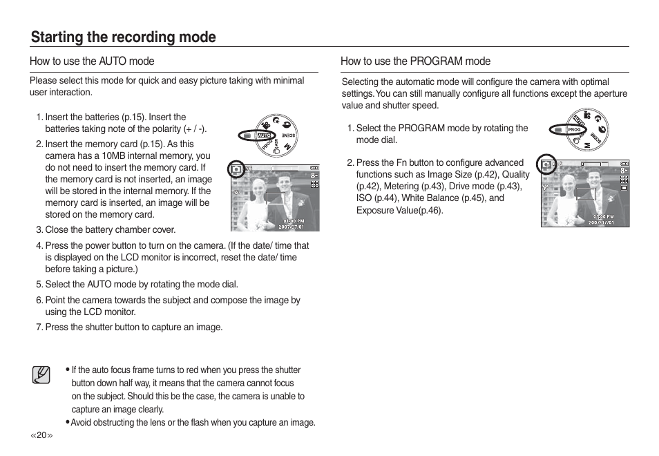 Starting the recording mode | Samsung L730 User Manual | Page 21 / 111