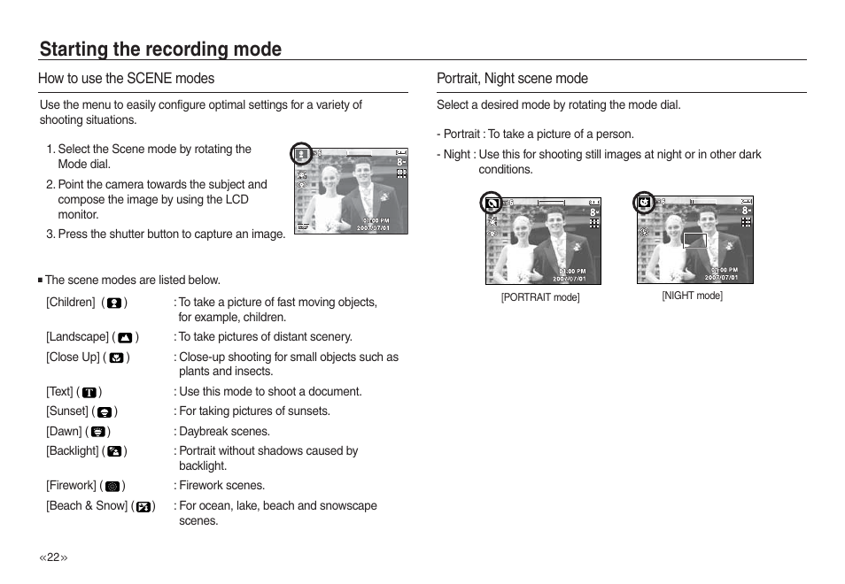 Starting the recording mode | Samsung L730 User Manual | Page 23 / 111