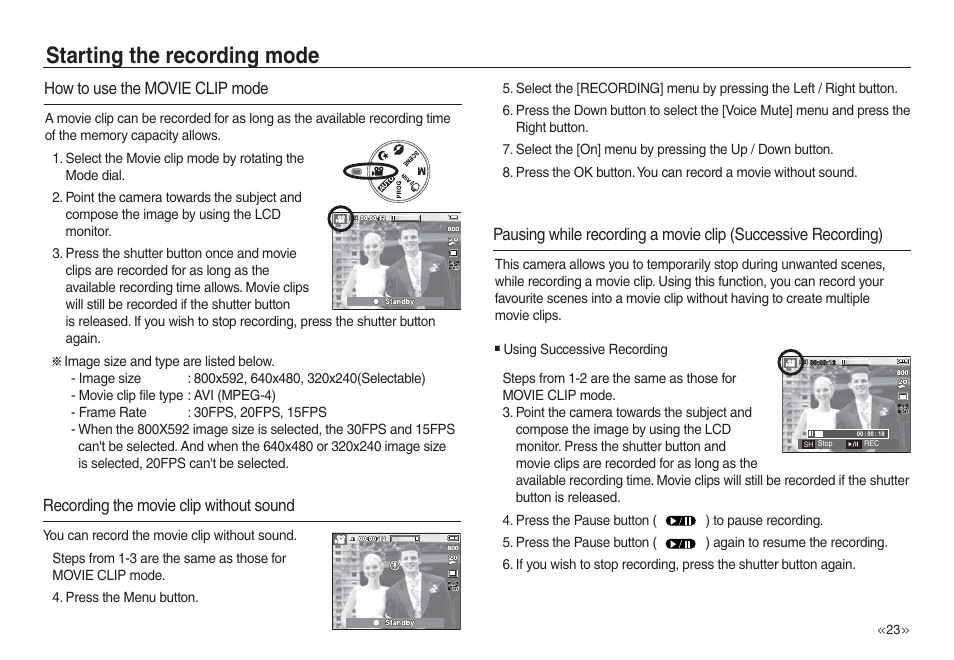 Starting the recording mode | Samsung L730 User Manual | Page 24 / 111