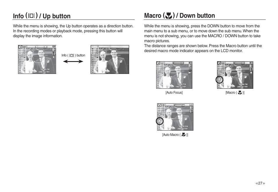 Info ( ) / up button macro ( ) / down button | Samsung L730 User Manual | Page 28 / 111