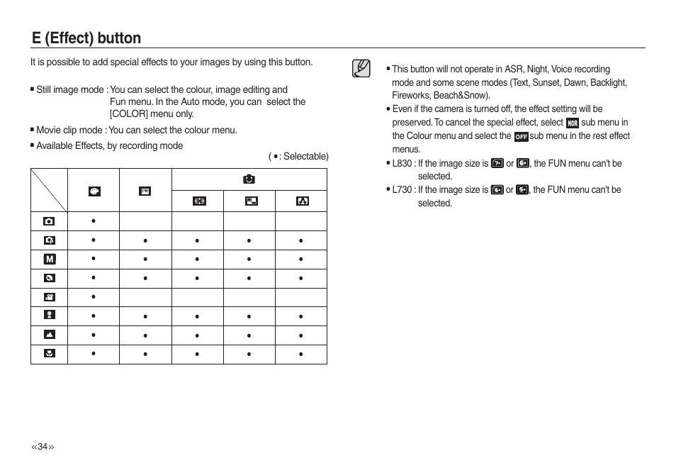 E (effect) button | Samsung L730 User Manual | Page 35 / 111