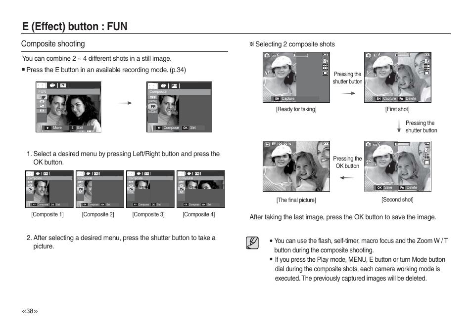 E (effect) button : fun, Composite shooting | Samsung L730 User Manual | Page 39 / 111
