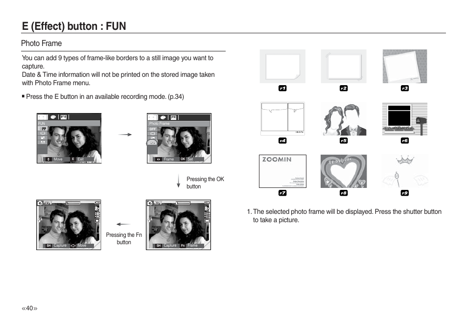 E (effect) button : fun, Photo frame | Samsung L730 User Manual | Page 41 / 111