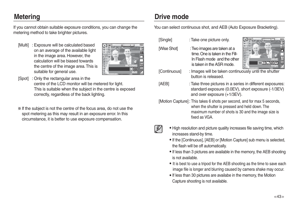 Metering drive mode | Samsung L730 User Manual | Page 44 / 111