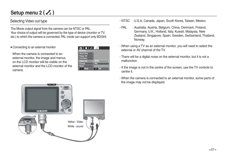 Setup menu 2 ( ), Selecting video out type | Samsung L730 User Manual | Page 58 / 111