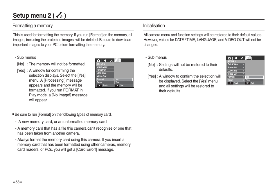 Setup menu 2 ( ), Initialisation | Samsung L730 User Manual | Page 59 / 111