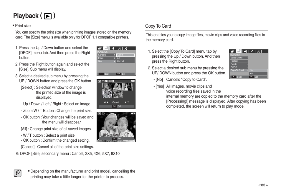 Playback ( ), Copy to card | Samsung L730 User Manual | Page 84 / 111