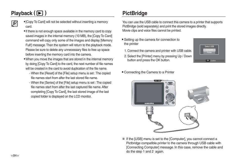 Playback ( ) pictbridge | Samsung L730 User Manual | Page 85 / 111
