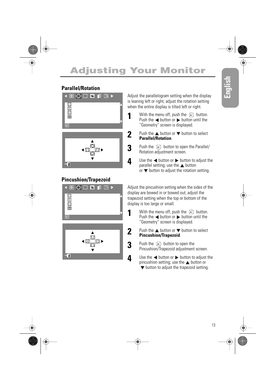 English adjusting your monitor | Samsung AQ17ISBU User Manual | Page 15 / 29
