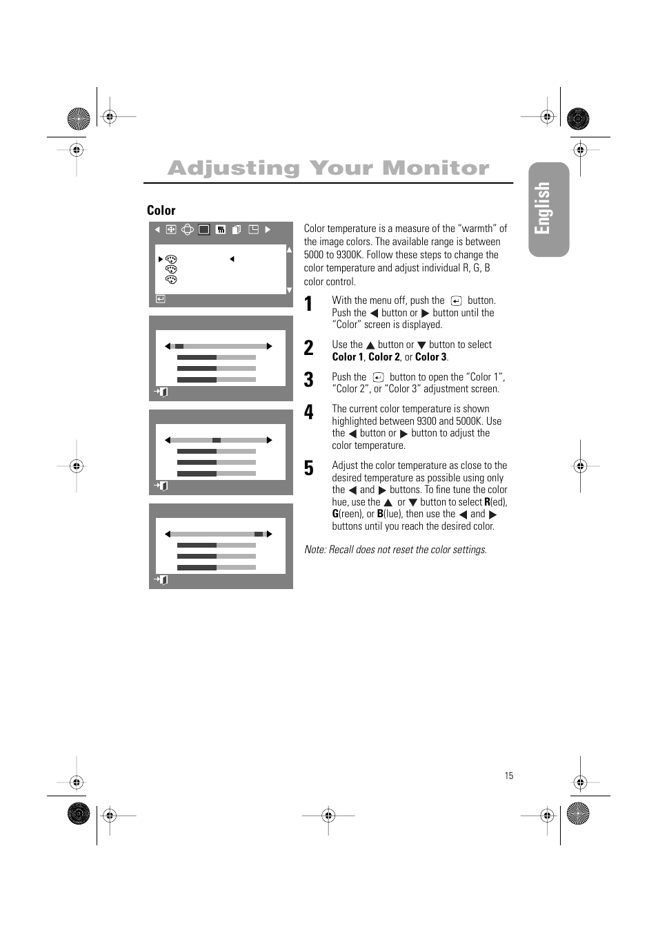 English adjusting your monitor | Samsung AQ17ISBU User Manual | Page 17 / 29