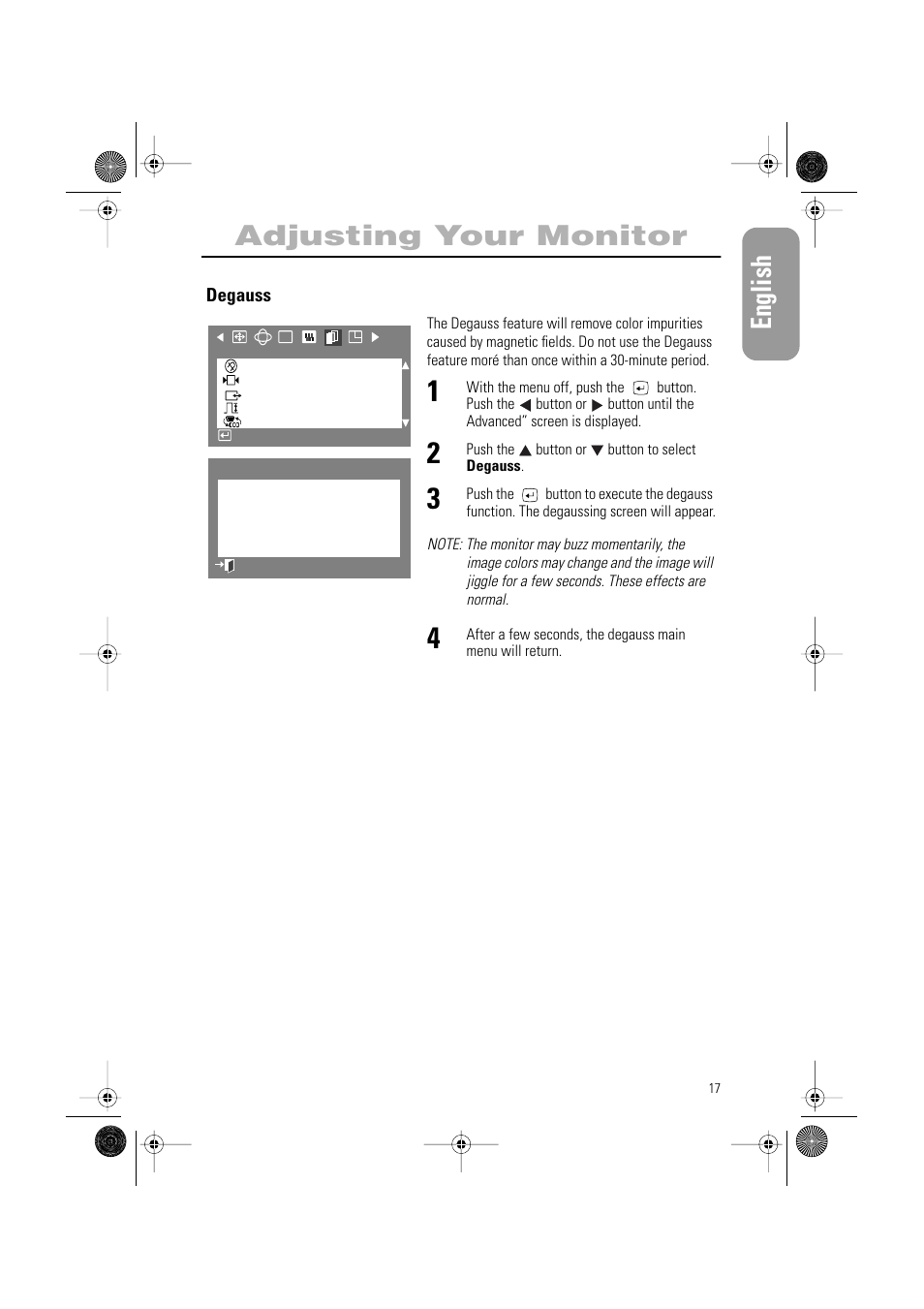 English adjusting your monitor | Samsung AQ17ISBU User Manual | Page 19 / 29