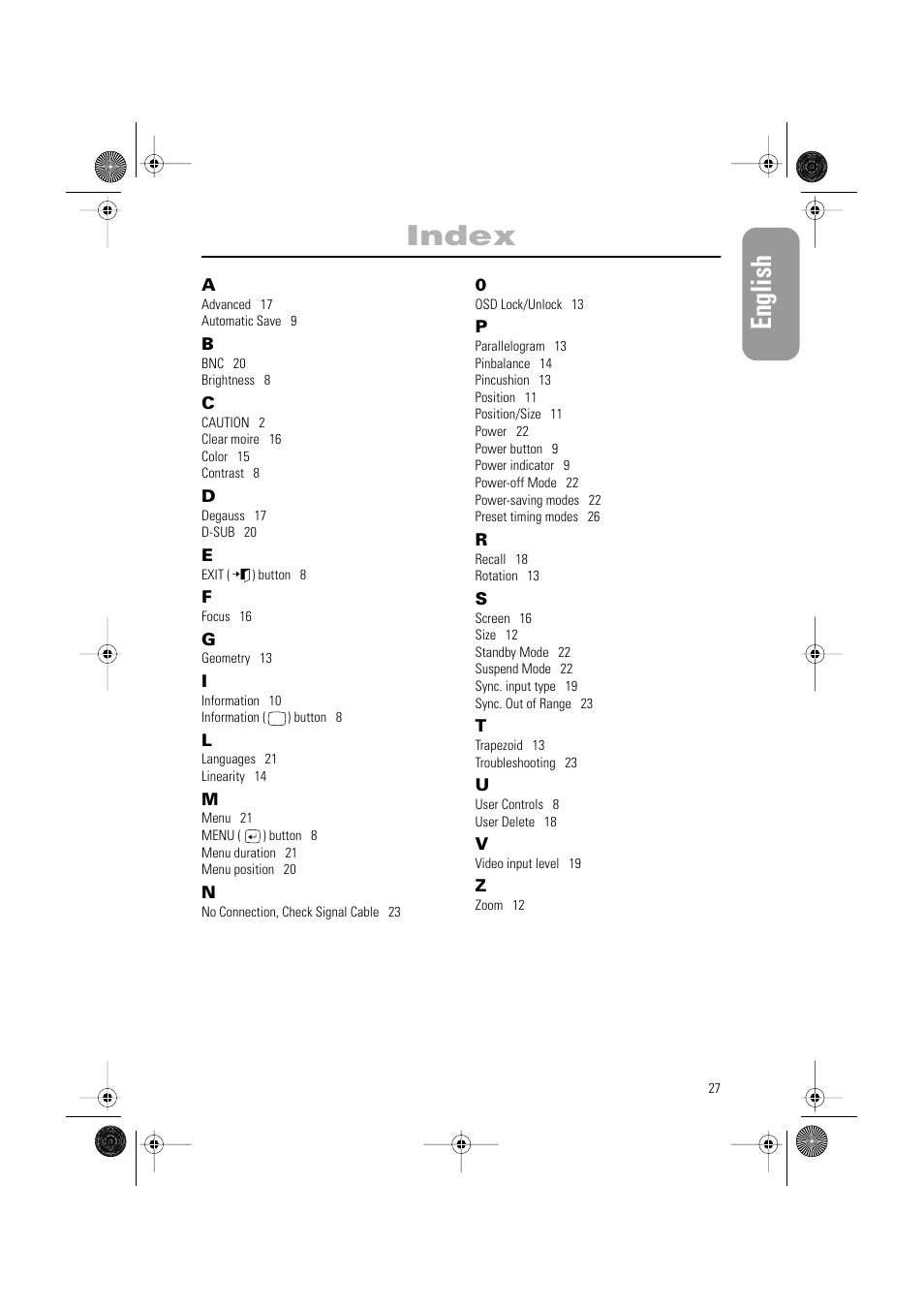 English, Index | Samsung AQ17ISBU User Manual | Page 29 / 29