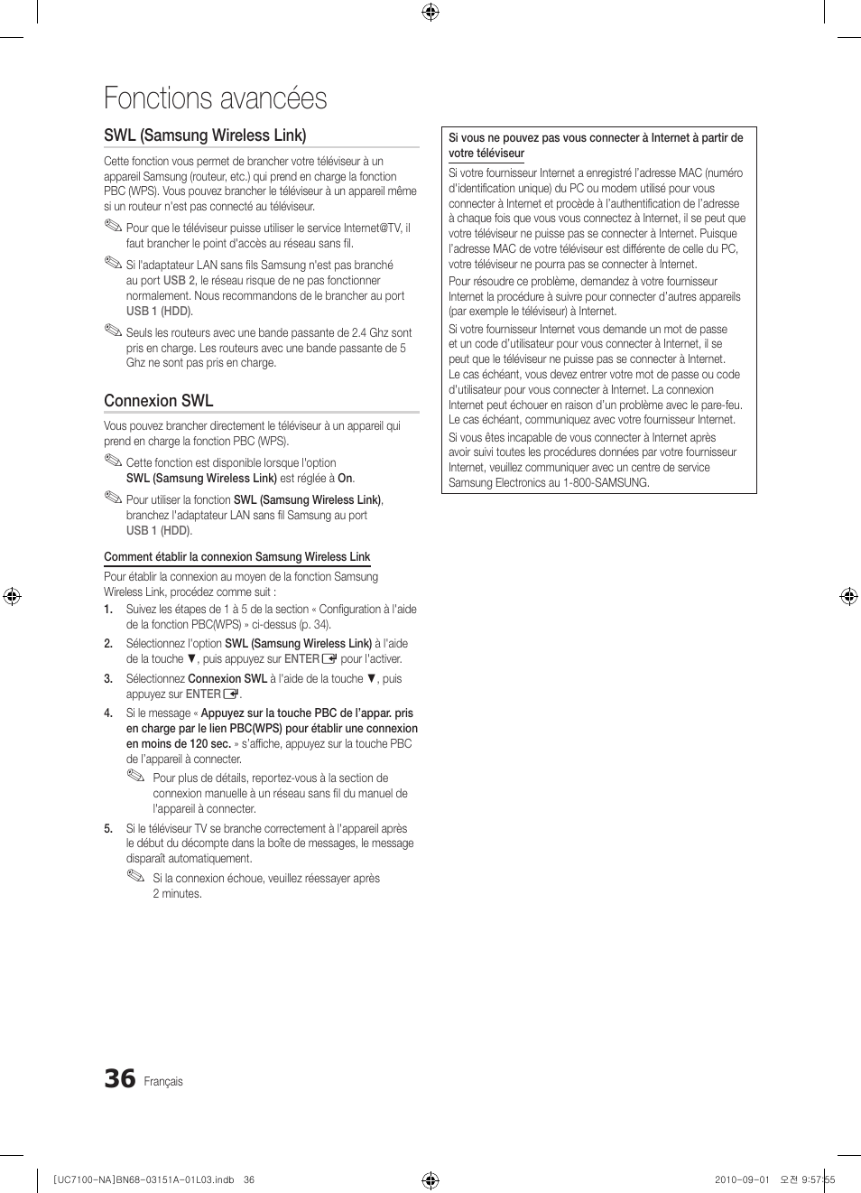 Fonctions avancées | Samsung UN46C7100WFXZA User Manual | Page 170 / 201