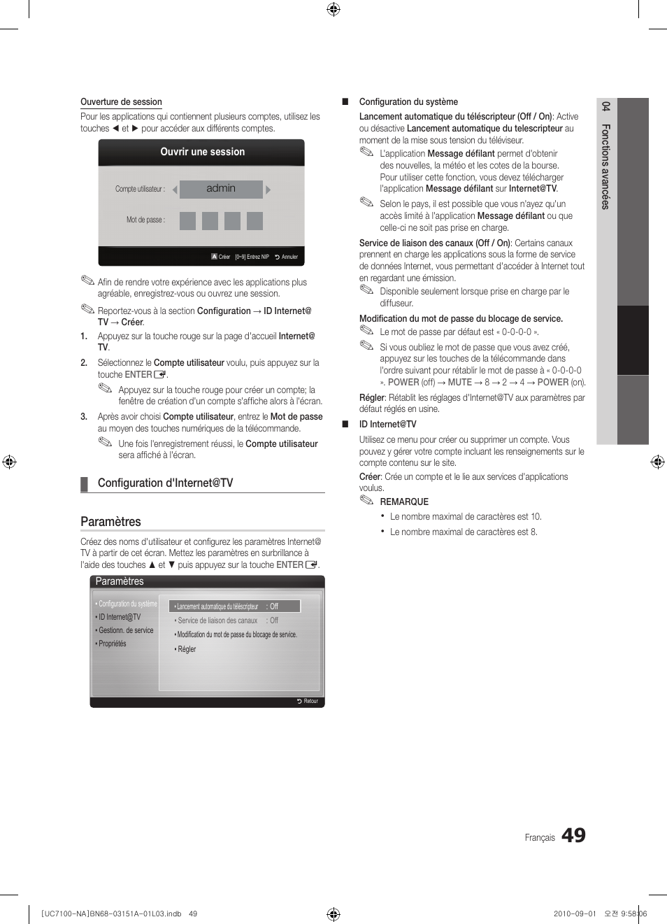 Paramètres | Samsung UN46C7100WFXZA User Manual | Page 183 / 201