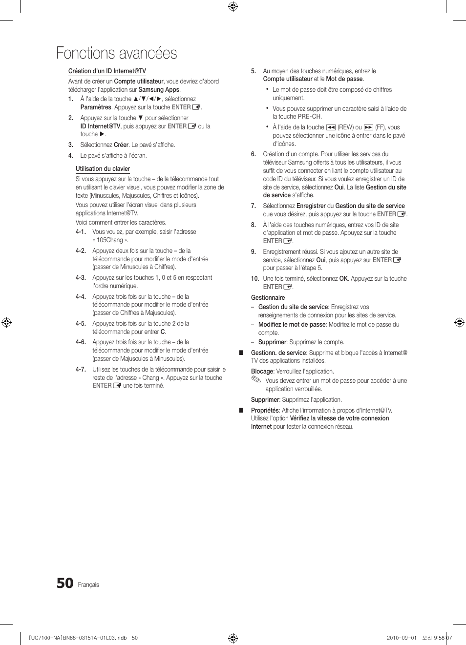 Fonctions avancées | Samsung UN46C7100WFXZA User Manual | Page 184 / 201