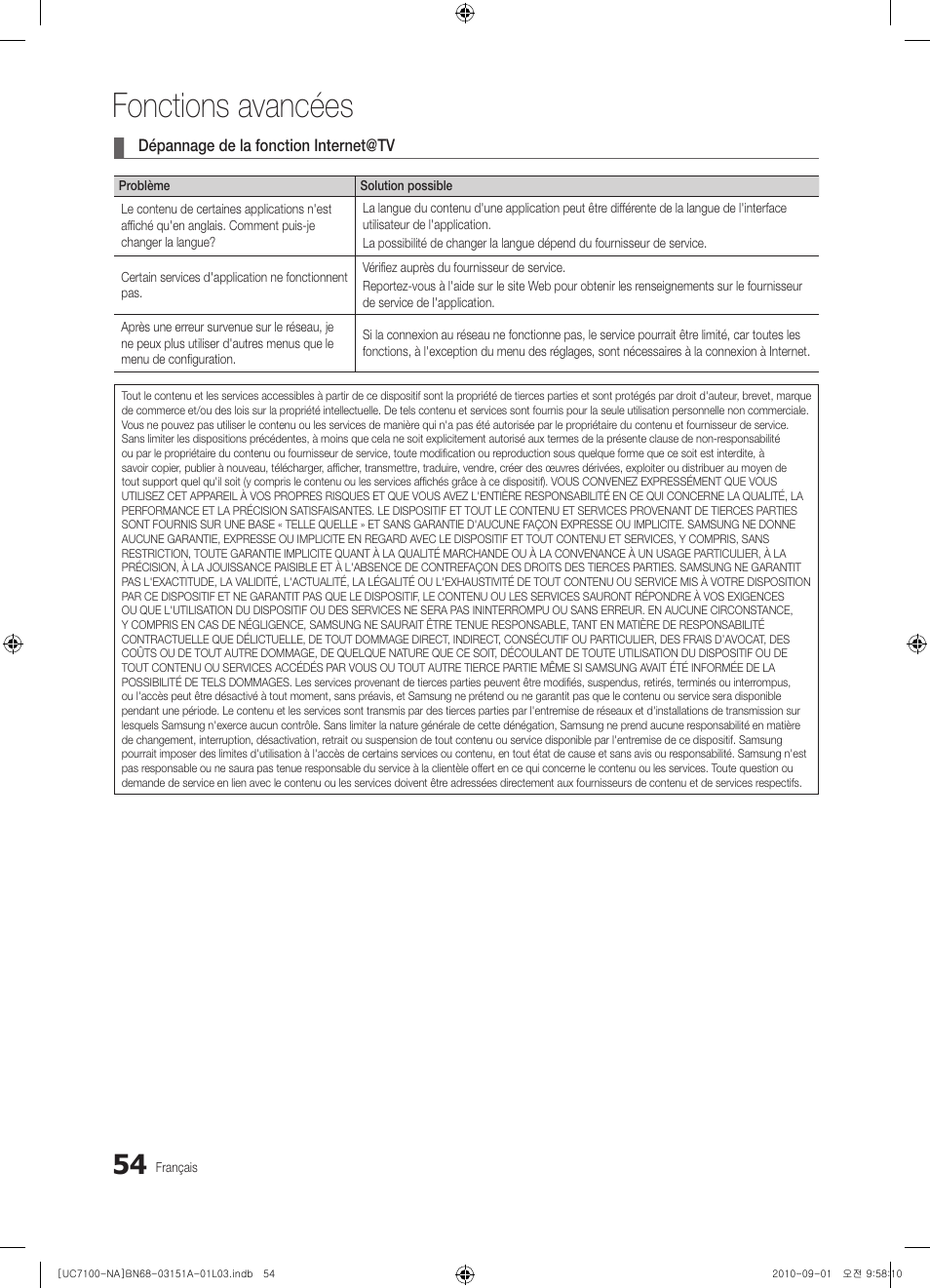 Fonctions avancées | Samsung UN46C7100WFXZA User Manual | Page 188 / 201