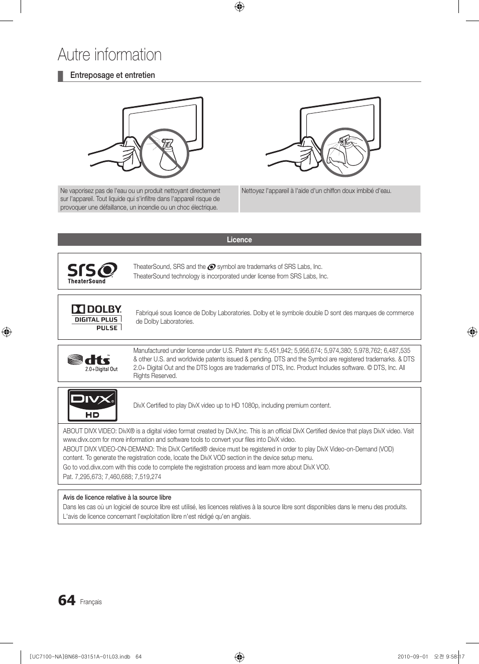 Autre information | Samsung UN46C7100WFXZA User Manual | Page 198 / 201
