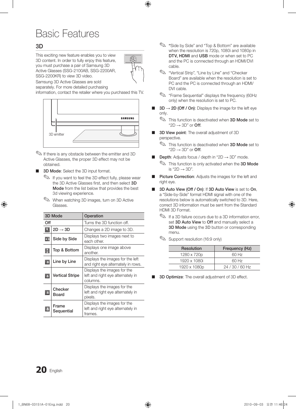Basic features | Samsung UN46C7100WFXZA User Manual | Page 20 / 201