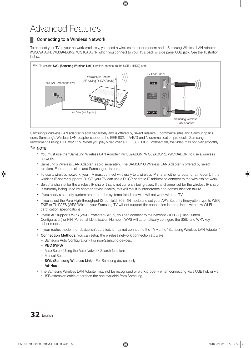 Advanced features | Samsung UN46C7100WFXZA User Manual | Page 32 / 201