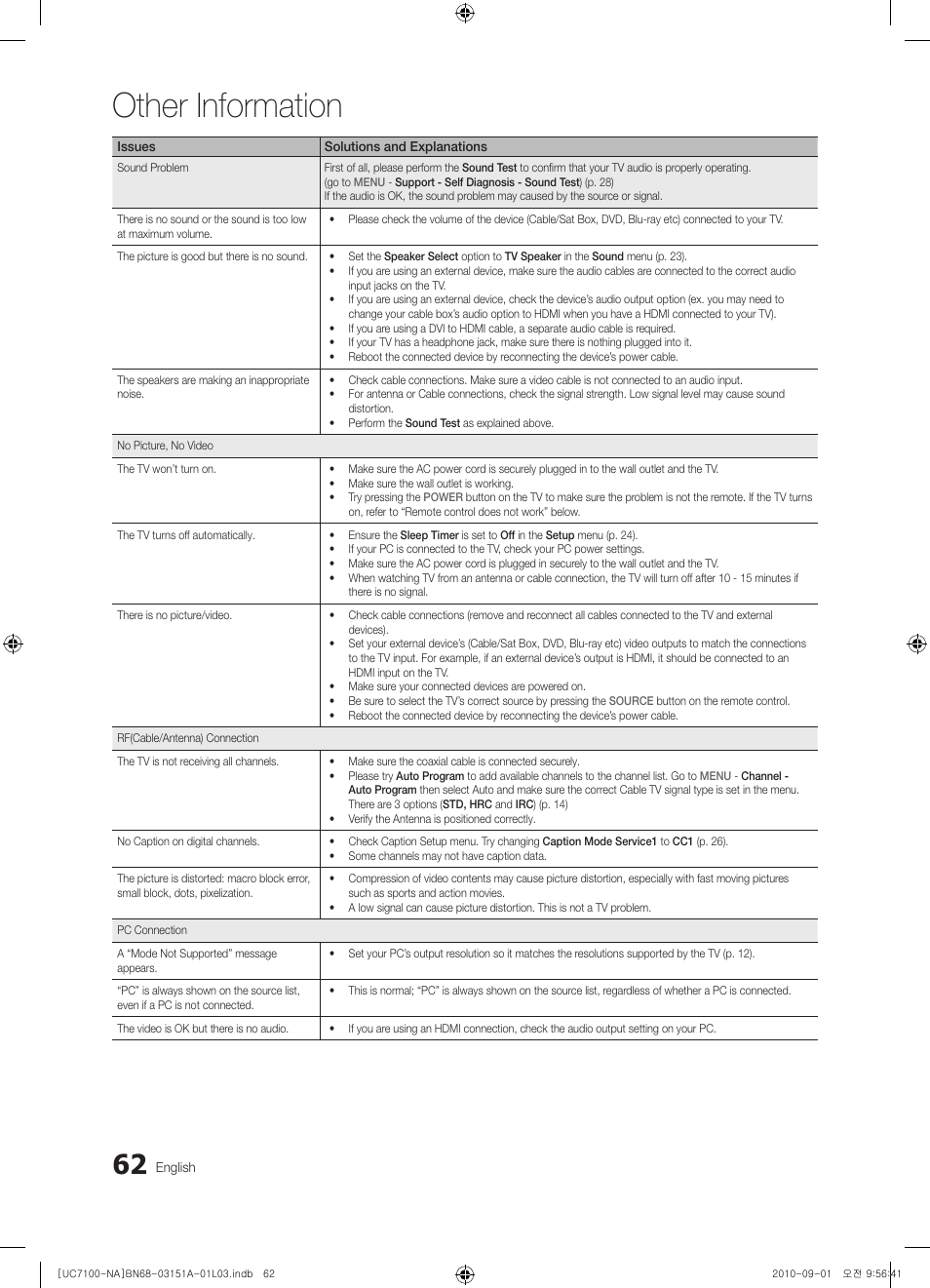 Other information | Samsung UN46C7100WFXZA User Manual | Page 62 / 201