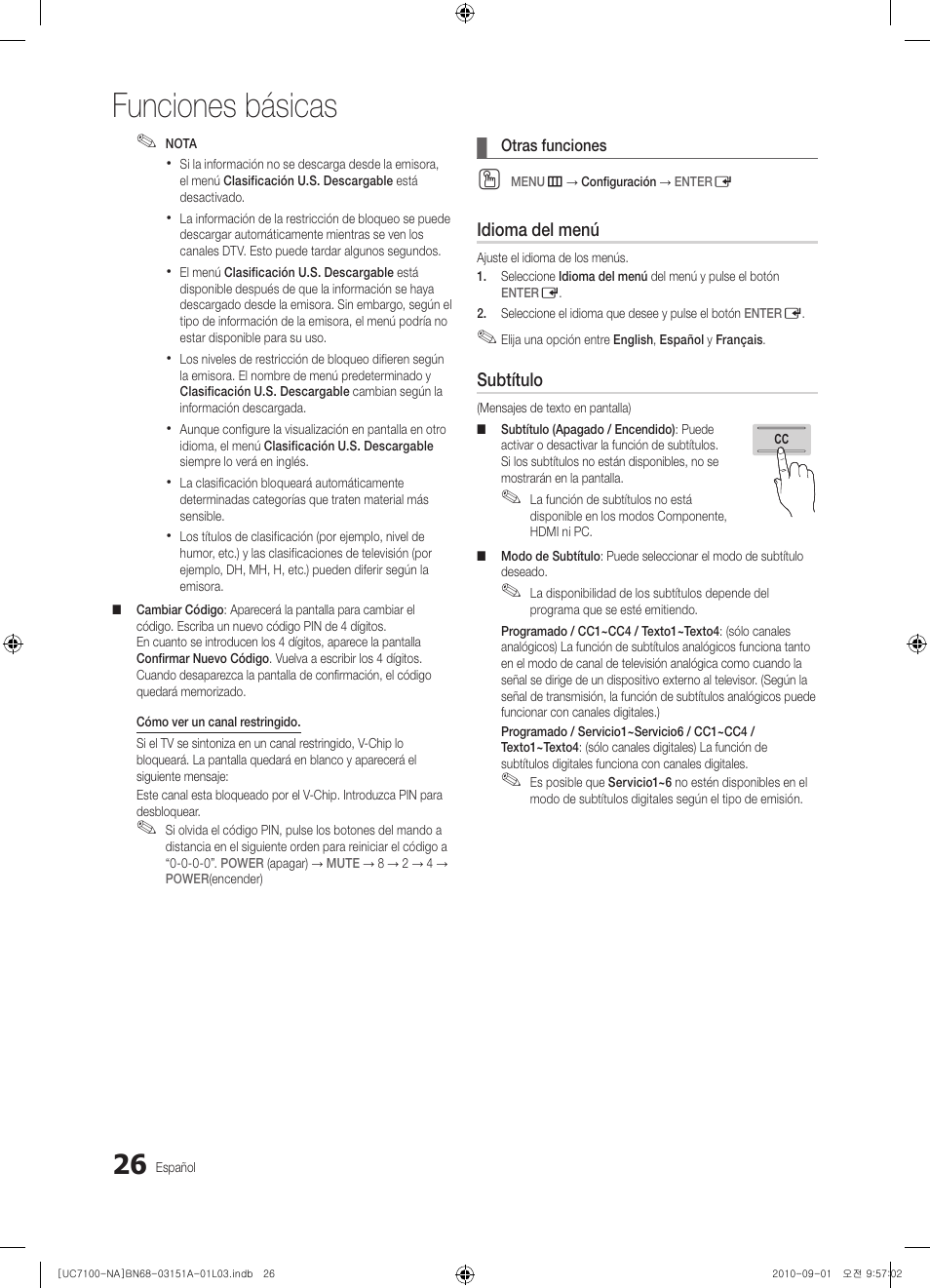 Funciones básicas | Samsung UN46C7100WFXZA User Manual | Page 93 / 201