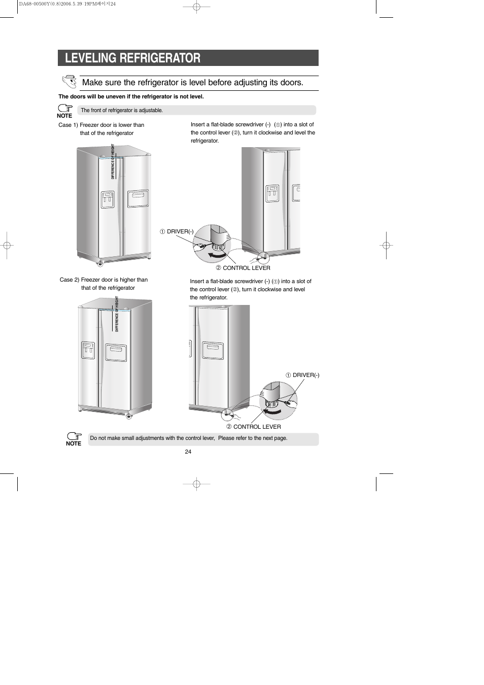 Leveling refrigerator | Samsung RS2534WW-XAA User Manual | Page 24 / 32