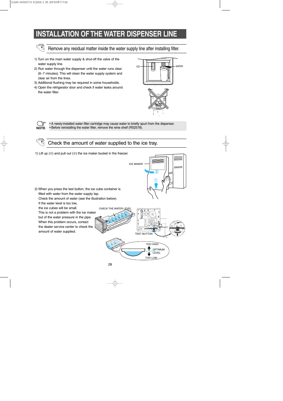 Installation of the water dispenser line | Samsung RS2534WW-XAA User Manual | Page 28 / 32