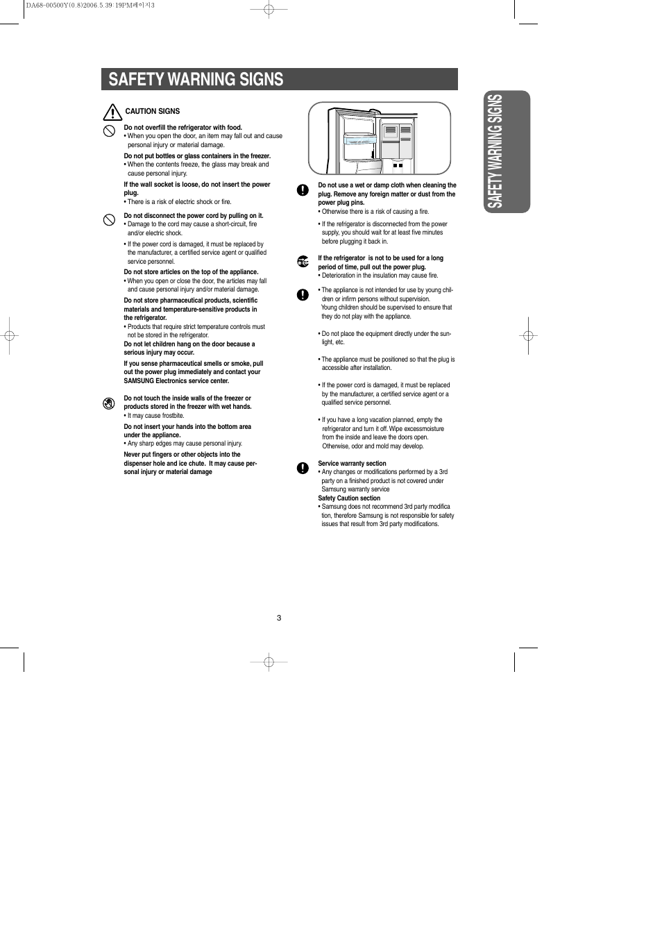 Safety w arning signs, Safety warning signs | Samsung RS2534WW-XAA User Manual | Page 3 / 32
