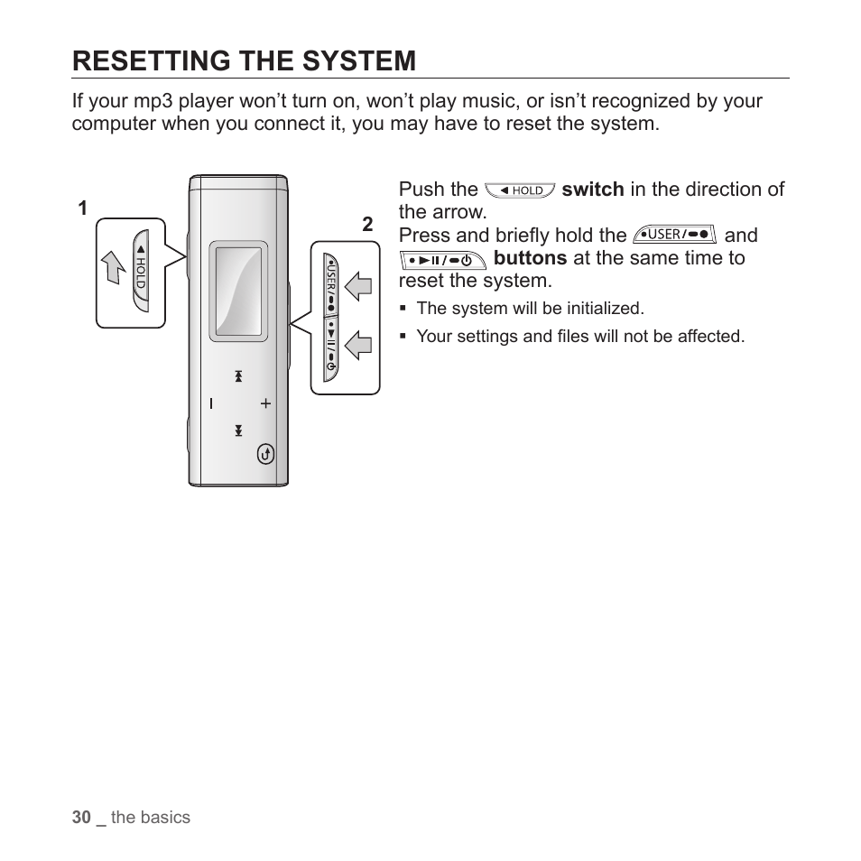 Resetting the system | Samsung YP-T7Z-XAA User Manual | Page 32 / 68