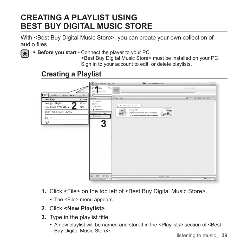 Creating a playlist | Samsung YP-T7Z-XAA User Manual | Page 41 / 68