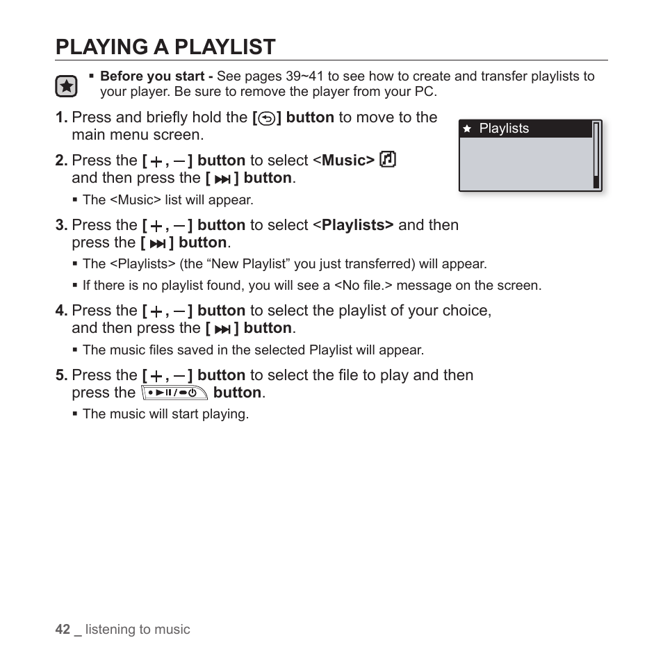 Playing a playlist | Samsung YP-T7Z-XAA User Manual | Page 44 / 68
