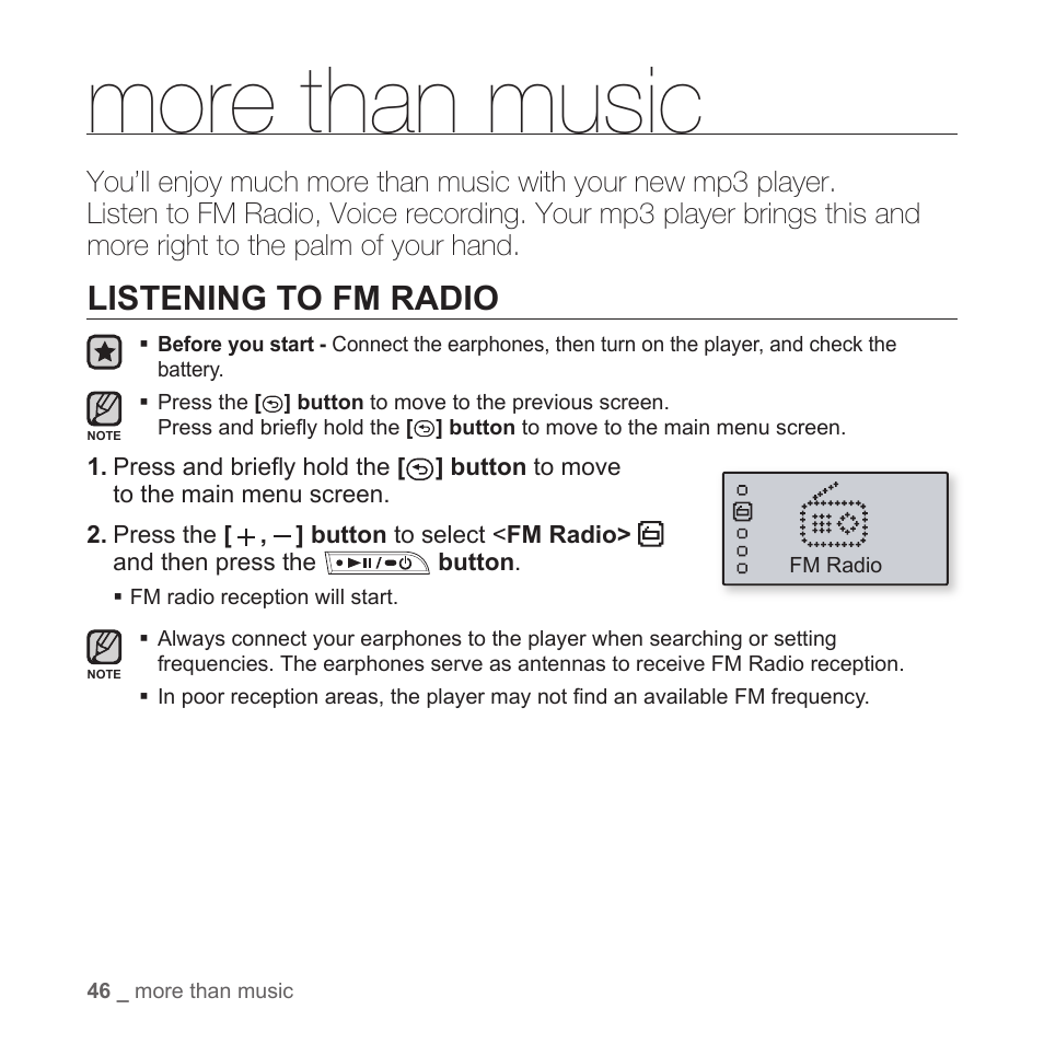 More than music, Listening to fm radio | Samsung YP-T7Z-XAA User Manual | Page 48 / 68