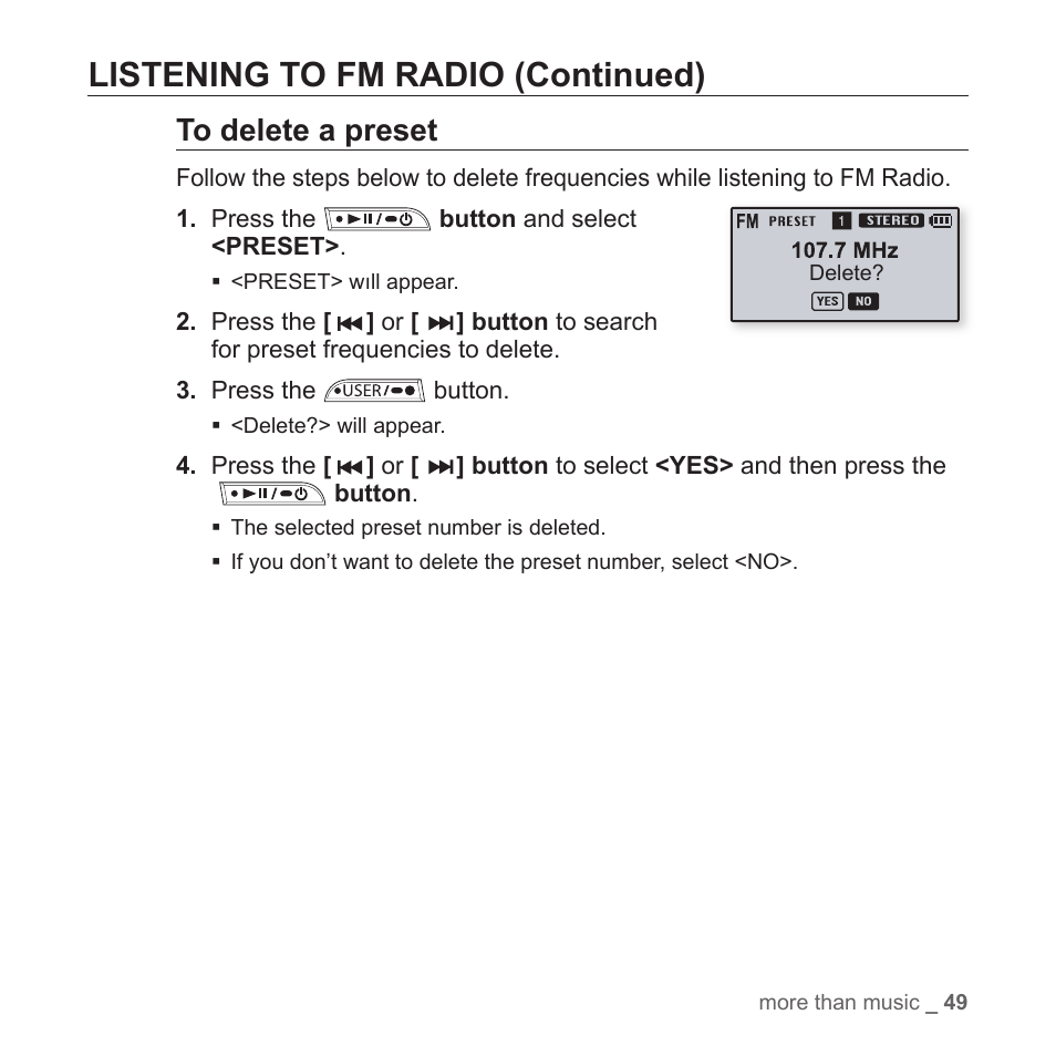 Listening to fm radio (continued) | Samsung YP-T7Z-XAA User Manual | Page 51 / 68