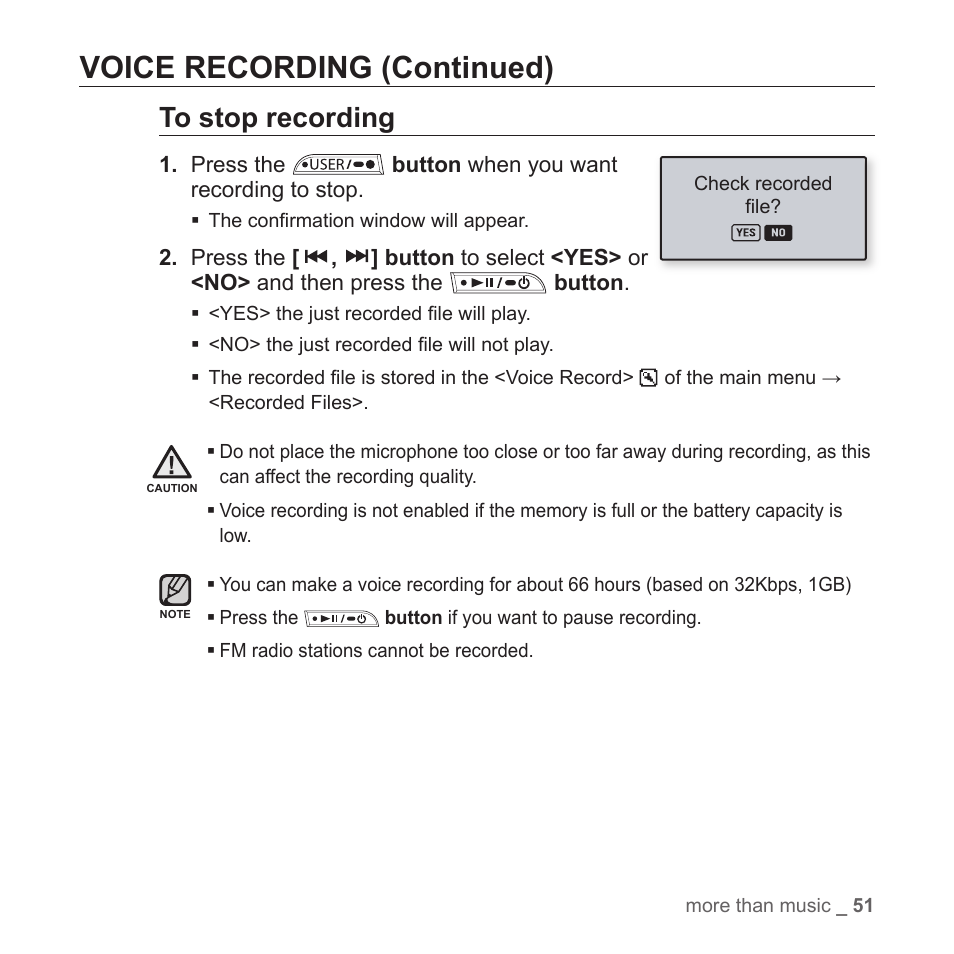 Voice recording (continued) | Samsung YP-T7Z-XAA User Manual | Page 53 / 68