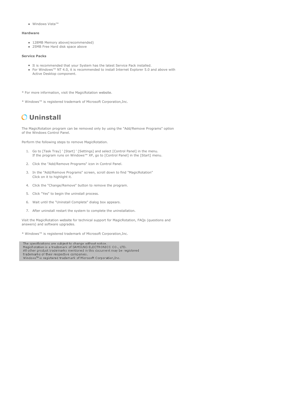 Uninstall | Samsung LS19HATBB2-XAA User Manual | Page 64 / 87