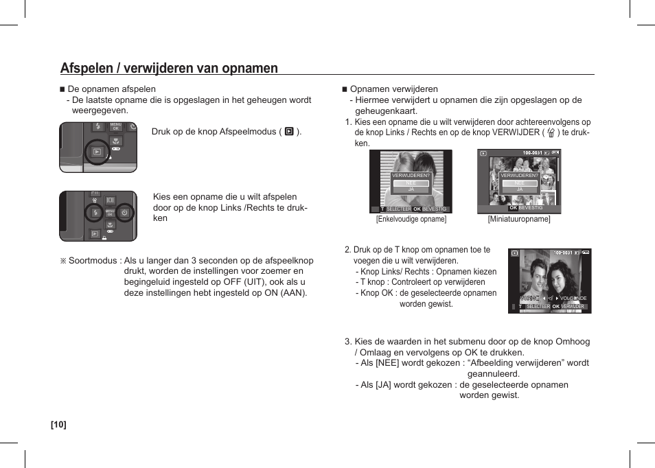 Afspelen / verwijderen van opnamen | Samsung I80 User Manual | Page 111 / 142