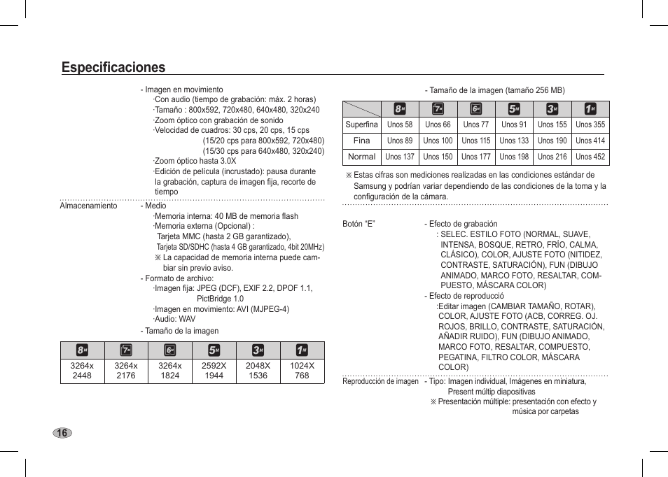Especificaciones, Ÿ¬ y d c b | Samsung I80 User Manual | Page 77 / 142