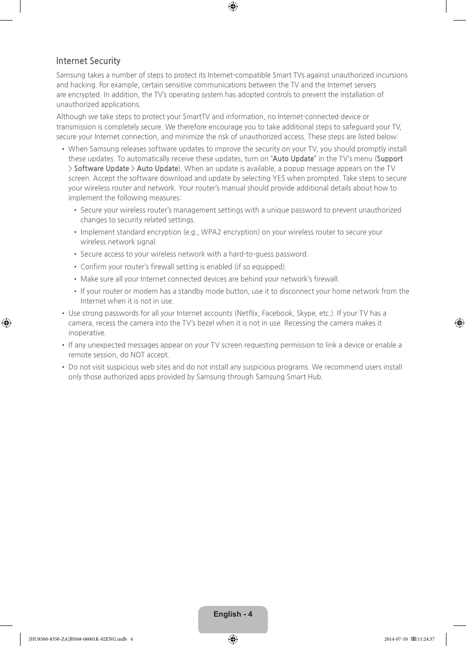 Internet security | Samsung UN55HU8550FXZA User Manual | Page 4 / 40