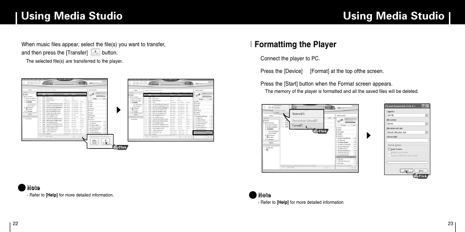 Using media studio, Iformattimg the player | Samsung YP-C1Z-XAA User Manual | Page 12 / 33