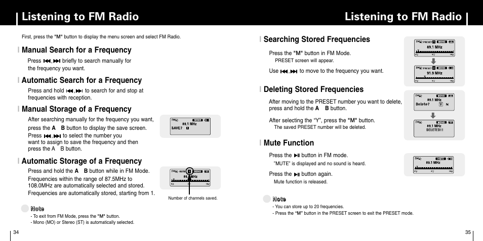Listening to fm radio | Samsung YP-C1Z-XAA User Manual | Page 18 / 33