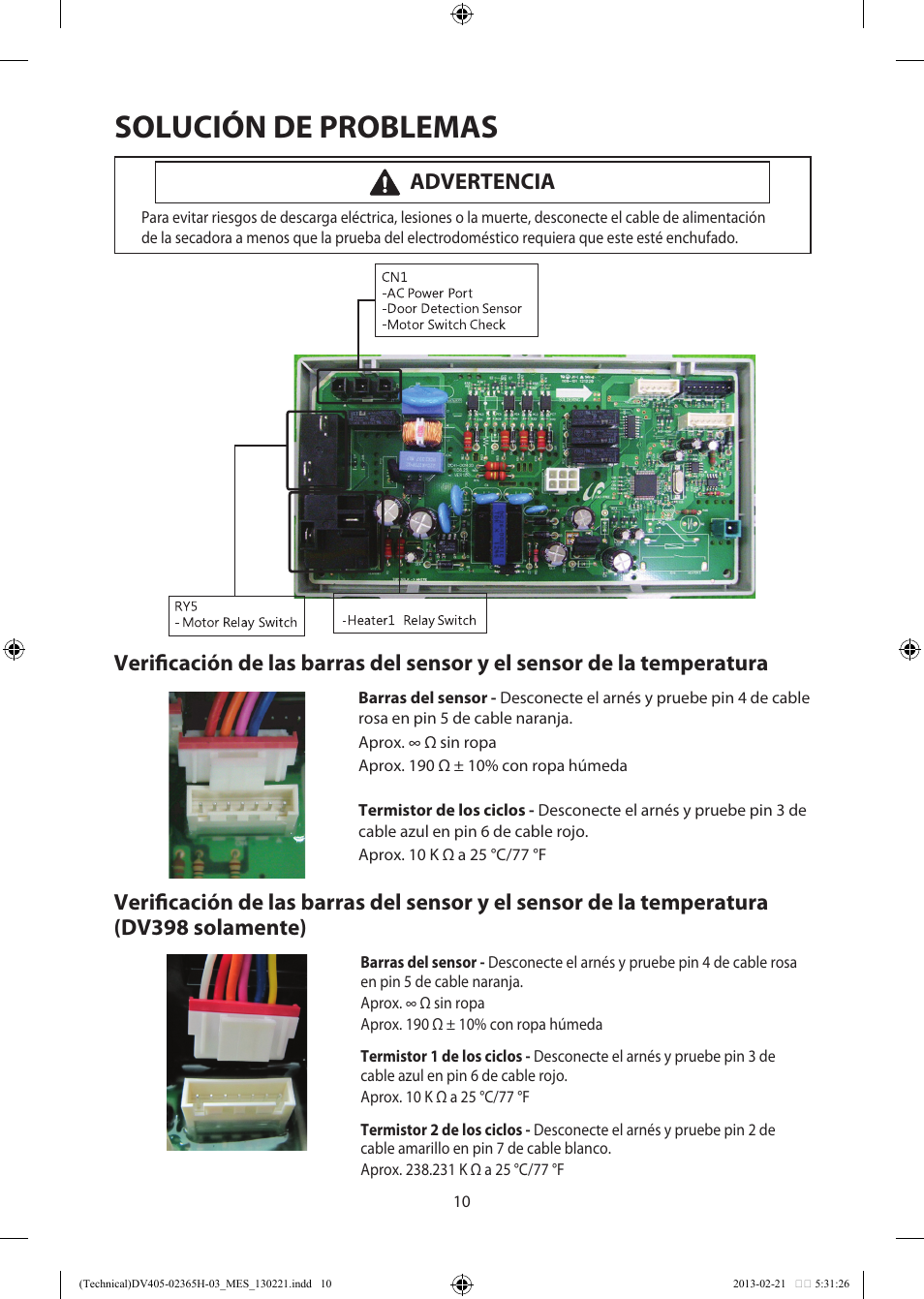 Solución de problemas, Advertencia | Samsung DV405ETPASU-AA User Manual | Page 24 / 40